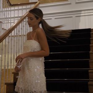 Zara sequin cream floral mini dress